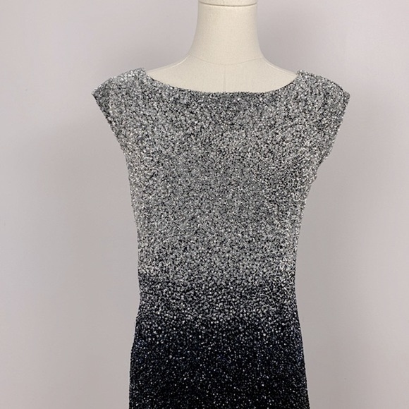 Pamella Roland Silk & Sequin Gunmetal & Black Draped Open Back Dress size 8 - Picture 3 of 16